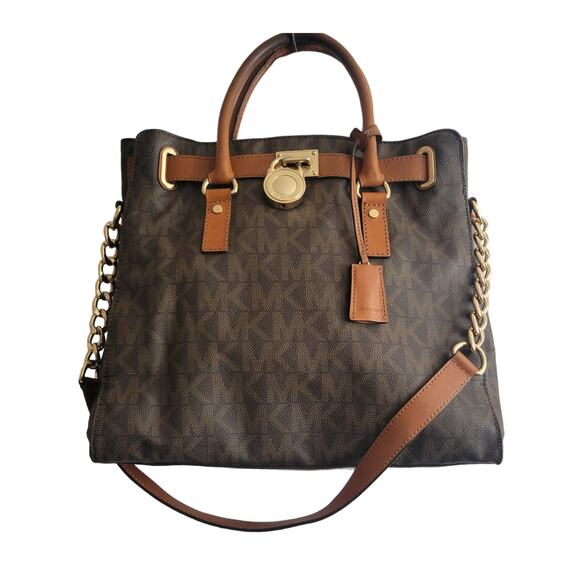 Michael Kors Signature Shoulder Bag  Brown with Gold Trim Striking Large - Picture 1 of 13